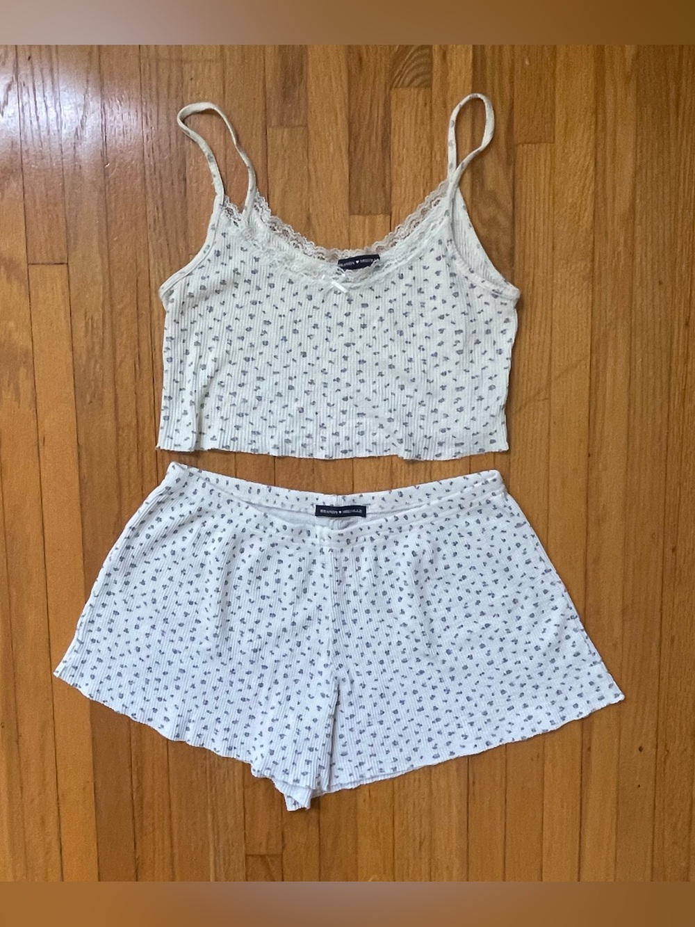 Brandy Melville Set floral tank shorts outfit womens Blue (one size) coquette
